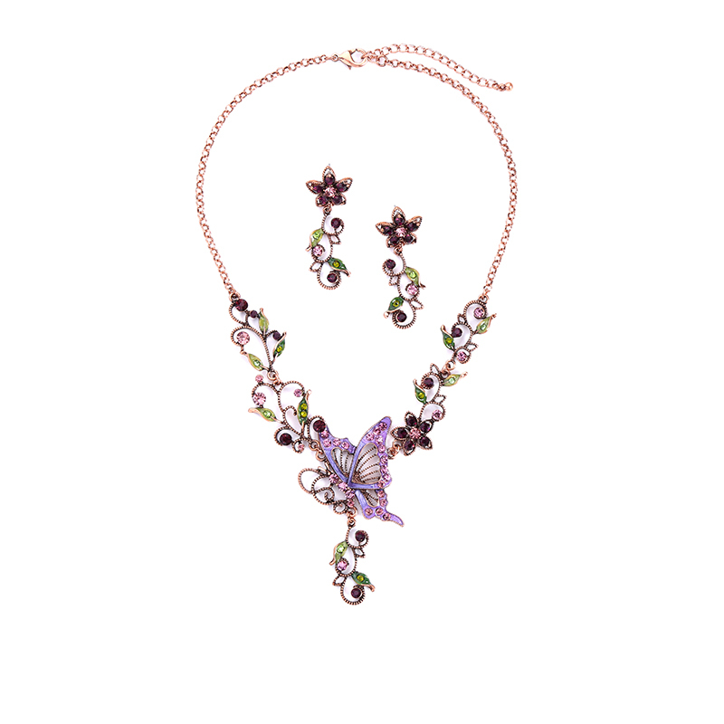 Wholesale women gift jewelry vintage artificial roses purple pearl flower necklace Wholesale women gift jewelry vintage artificial roses purple pearl flower necklace