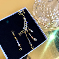 Vintage Diamond Letter Super Fairy Wheat Wings Crystal Tassel Alloy Earring