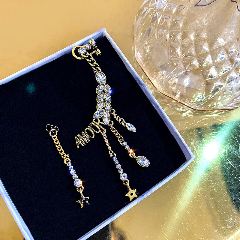 Vintage Diamond Letter Super Fairy Wheat Wings Crystal Tassel Alloy Earring Vintage Diamond Letter Super Fairy Wheat Wings Crystal Tassel Alloy Earring
