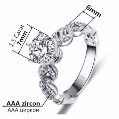 Crystal Finger Ring Brass Plated Silver Color Cubic Zirconia Ring For Wedding Party