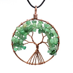wholesale Amazon ins  Handmade Jewelry Charms Tourmaline Natural crystal Stone tree of life Round Pendant Necklace for women