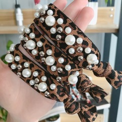 Women Bead Rainbow Glittering Pearl hair cord Accessor Elastic hair bands