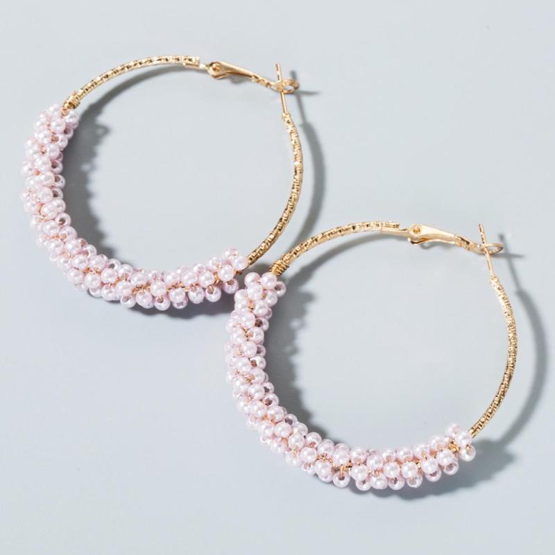 Fashion Trendy Bohemia Round Women Jewelry Pearl Big Circle Hoop Earrings