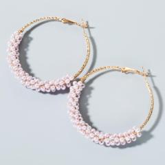 Fashion Trendy Bohemia Round Women Jewelry Pearl Big Circle Hoop Earrings