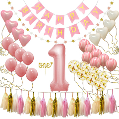 Pink tassel banner confetti latex balloon 1st birthday party decorations Pink tassel banner confetti latex balloon 1st birthday party decorations