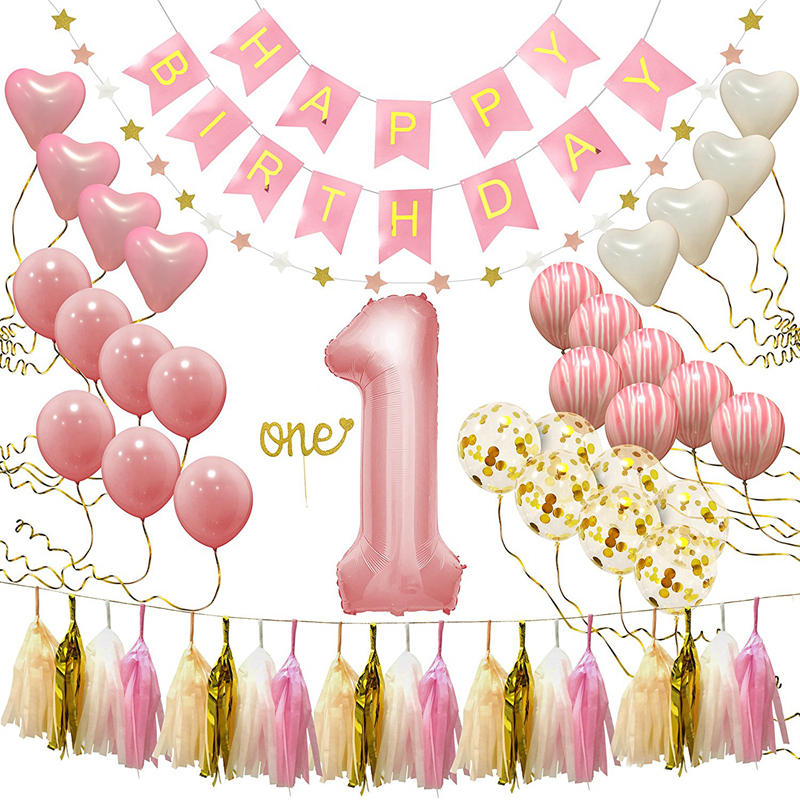 Pink tassel banner confetti latex balloon 1st birthday party decorations Pink tassel banner confetti latex balloon 1st birthday party decorations