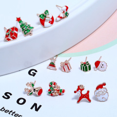 Wholesale fashion women combination alloy paint Christmas stud earrings sets