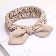 New Women Pure Color Bowknot Girls Female Makeup Fabric Elastic Headbands