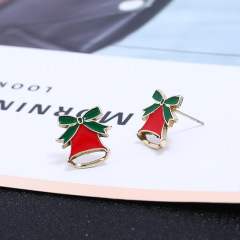 wholesale trendy women red yellow alloy paint Christmas bell stud earrings