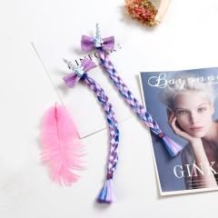 Fancy girls barrette kid hair extens clip unicorn hair bows glitter