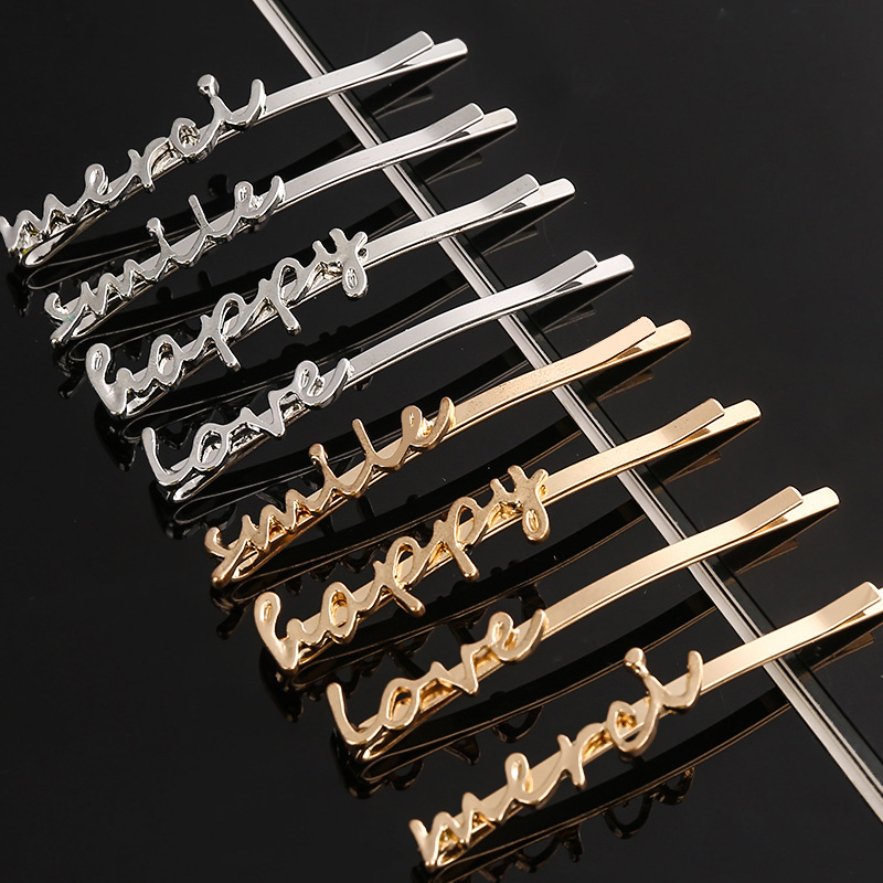 Girls Silver Gold Letters Metal Hair Pin Accessories Fashion Korean Hair Clip Girls Silver Gold Letters Metal Hair Pin Accessories Fashion Korean Hair Clip