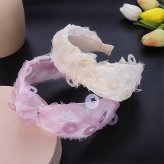 Wholesale custom fashionable round hollow star solid color fabric hairband for women