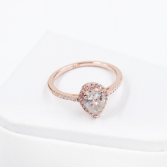 Custom 925 silver 14k 18k rose gold plated diamond engagement pear moissanite ring