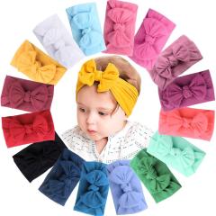 High Quality Newborn Baby Girls Plain Elastic Wide Nylon Bow Headband