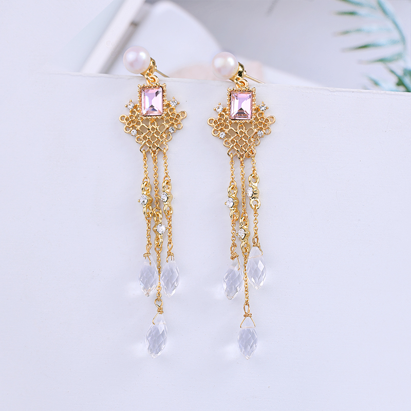 Fashion trend 2019 stainless steel silver women drop crystal earrings