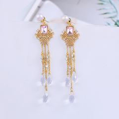 Fashion trend 2019 stainless steel silver women drop crystal earrings