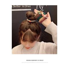 custom ins eco-friendly girl korean beads scrunchy elastic telephone cord spiraled hair ties for women