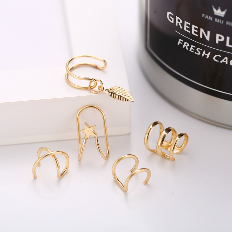 2020 amazon ins Fashion 5pcs C shape body Cheap clip on earrings non piercing cuff earrings loop set jewelry