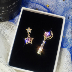 Factory sold directly cheap star moon rhinestone asymmetric earrings for women