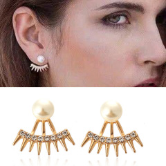 AliExpress amazon fashion gold Spiked Diamond Pearl Front Rear 2side back chain Earrings For Women Girl Jewelry