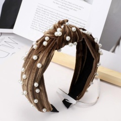 2020 new arrival multicolor wide knotted velvet elastic hair bands with pearl