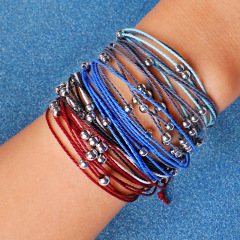 Custom made colorful woven bead bracelet friendship rope braided bracelet