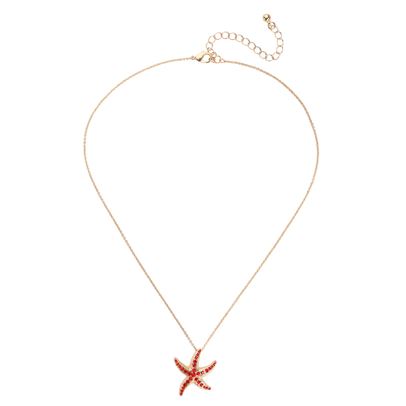 New fashion women jewelry customized blue and red starfish diamond initial necklace New fashion women jewelry customized blue and red starfish diamond initial necklace