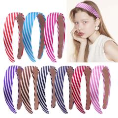 2020 New Arrived Fashion Colorful Fabric Wide Plain Striped Girls Headband