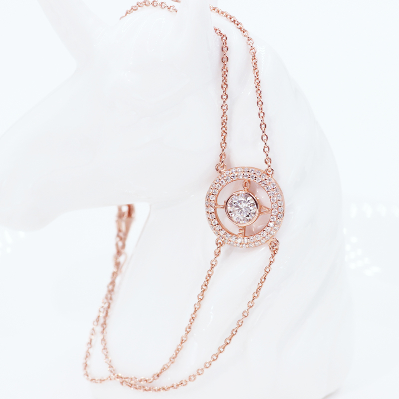 Fashion jewelry chain charm 925 sterling silver rose gold plated moissanite bracelet