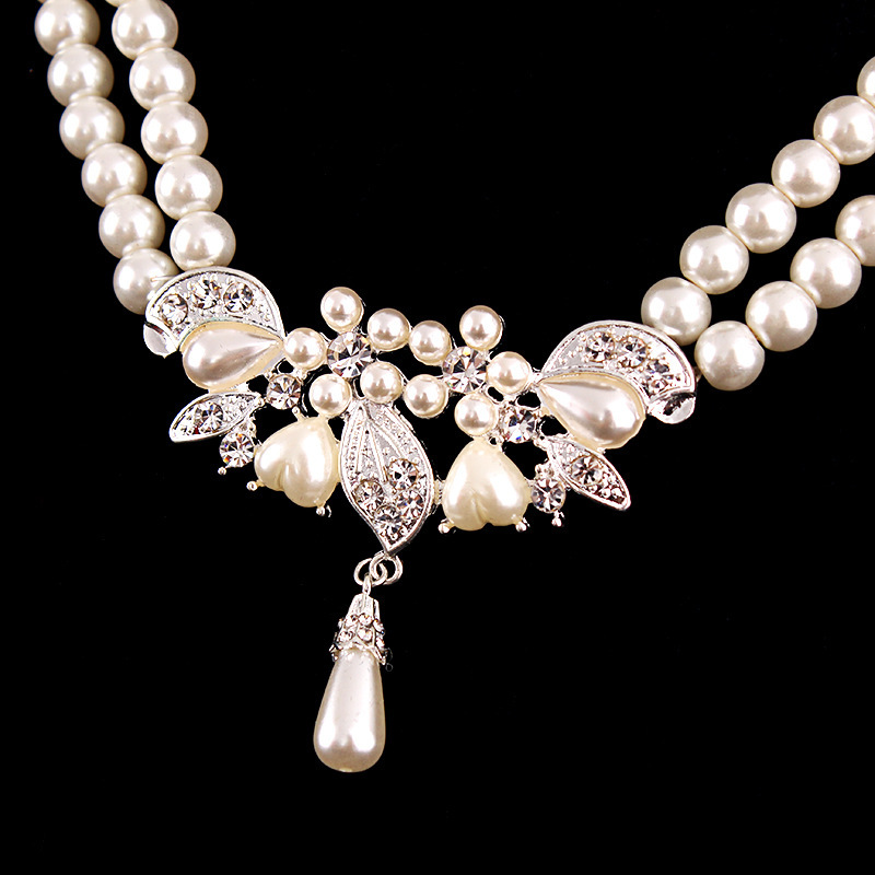 Rhinestone crystal Party korea Necklace Earrings Bridal Wedding pearl Jewelry Set Rhinestone crystal Party korea Necklace Earrings Bridal Wedding pearl Jewelry Set