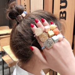 Korean girl ins sweet lady diamond rhinestone neon color hair tie for girls for sale