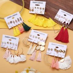 vintage ins Bohemian long earring set Charm thread yellow drop Acrylic tassel Earring