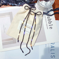 Fashion jewelry extra crystal long chain tassel bow earrings for women