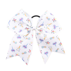 cheap OEM Custom girls badys cheer fabric bow ribbon kids elastic hair tie
