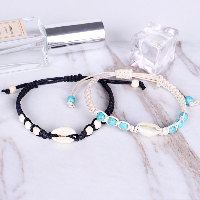 Fashion Natural Stone Turquoise Bead Bracelet Ocean Seashell Shell Stretch Bracelet