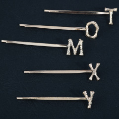 Custom fashion women girls metal plating 26 english letters hair pin with words