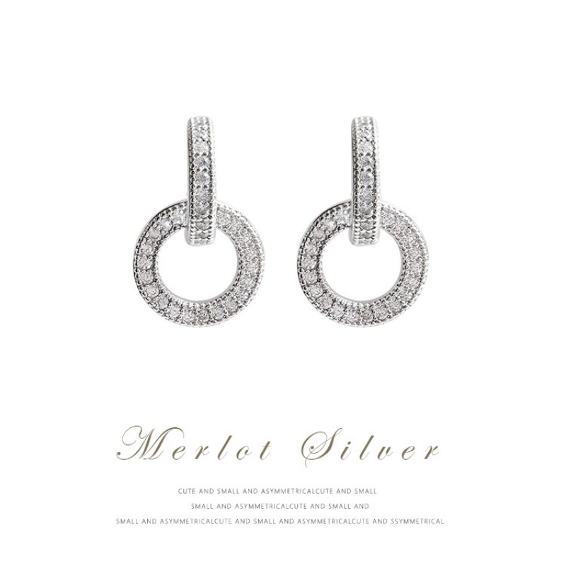 fashion custom wholesale women ladi jewelry gift silver circle zircon 925 earring