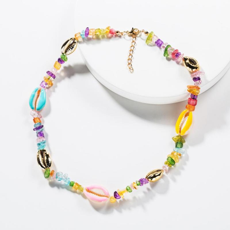 Summer beach fashion jewelry colorful alloy resin shell necklaces for women
