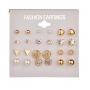 12 pcs alloy zircon earrings with diamond round heart stud earring sets