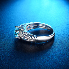 Fashion Cubic Zirconia Ring Silver Plated Blue Gemstone Engagement Ring