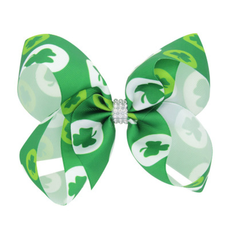 St.Patrick's Day babies green four-leaf clover bows knot hair clips for girls hair accessories