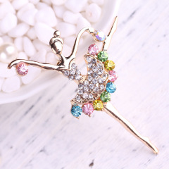 china wholesale women jewelry colored crystal ballet dancing girl rhinestone brooches