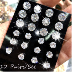amazon vintage ins Bohemian women lady girls fashion crystal zircon cz diamond earring stud set