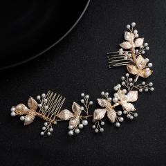 Handmade Rhinestone Pearl Hair Accessories wedding hair comb rose gold