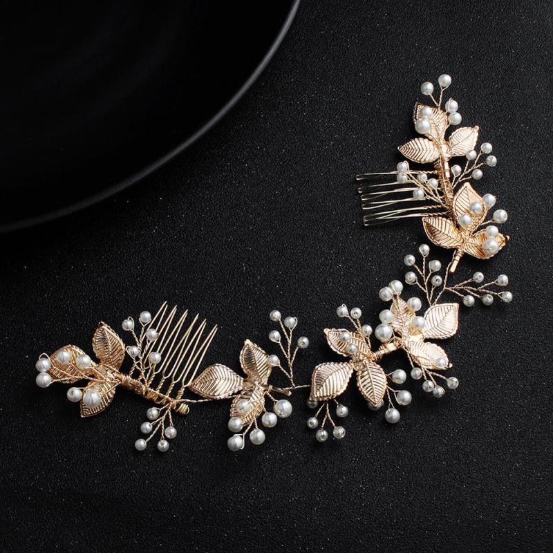 Handmade Rhinestone Pearl Hair Accessories wedding hair comb rose gold Handmade Rhinestone Pearl Hair Accessories wedding hair comb rose gold