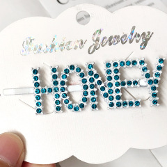 fashion custom ins Hair Barrettes alphabet letter korean color crystal stone hair clip