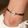 Women accessories brown handmade leather jewelry ankle bracelet shell anklet