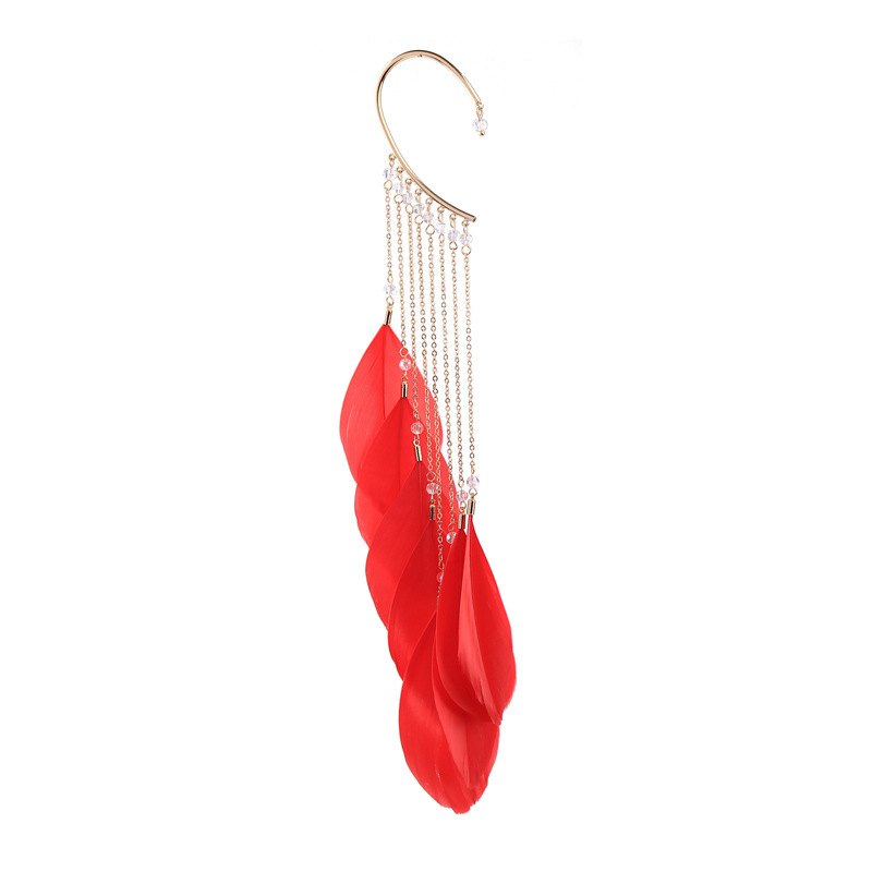 Fashion wholesale super fairy feather bohemian long tassel earless earrings