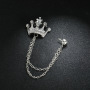 wholesale Alloy Silver England Tassels Chain crown rhinestone brooches for men Suit Jewelry  brooch stick pin
