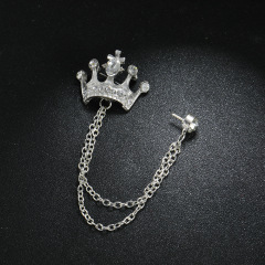 wholesale Alloy Silver England Tassels Chain crown rhinestone brooches for men Suit Jewelry brooch stick pin